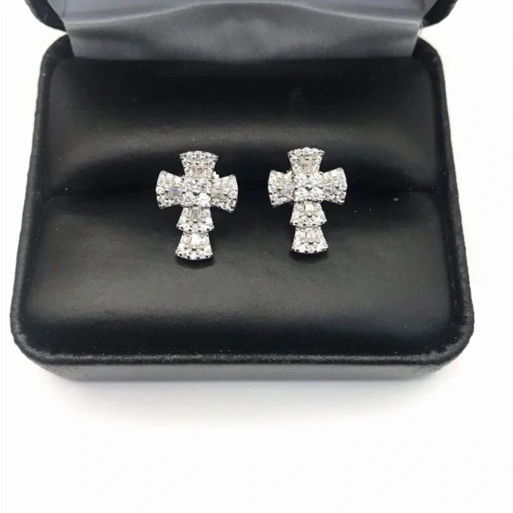 925 Sterling Silver 1.50CTW MOISSANITE Cross Push Back Earrings